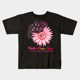 Faith Hope Love Breast Cancer Awareness Flower Pink Kids T-Shirt